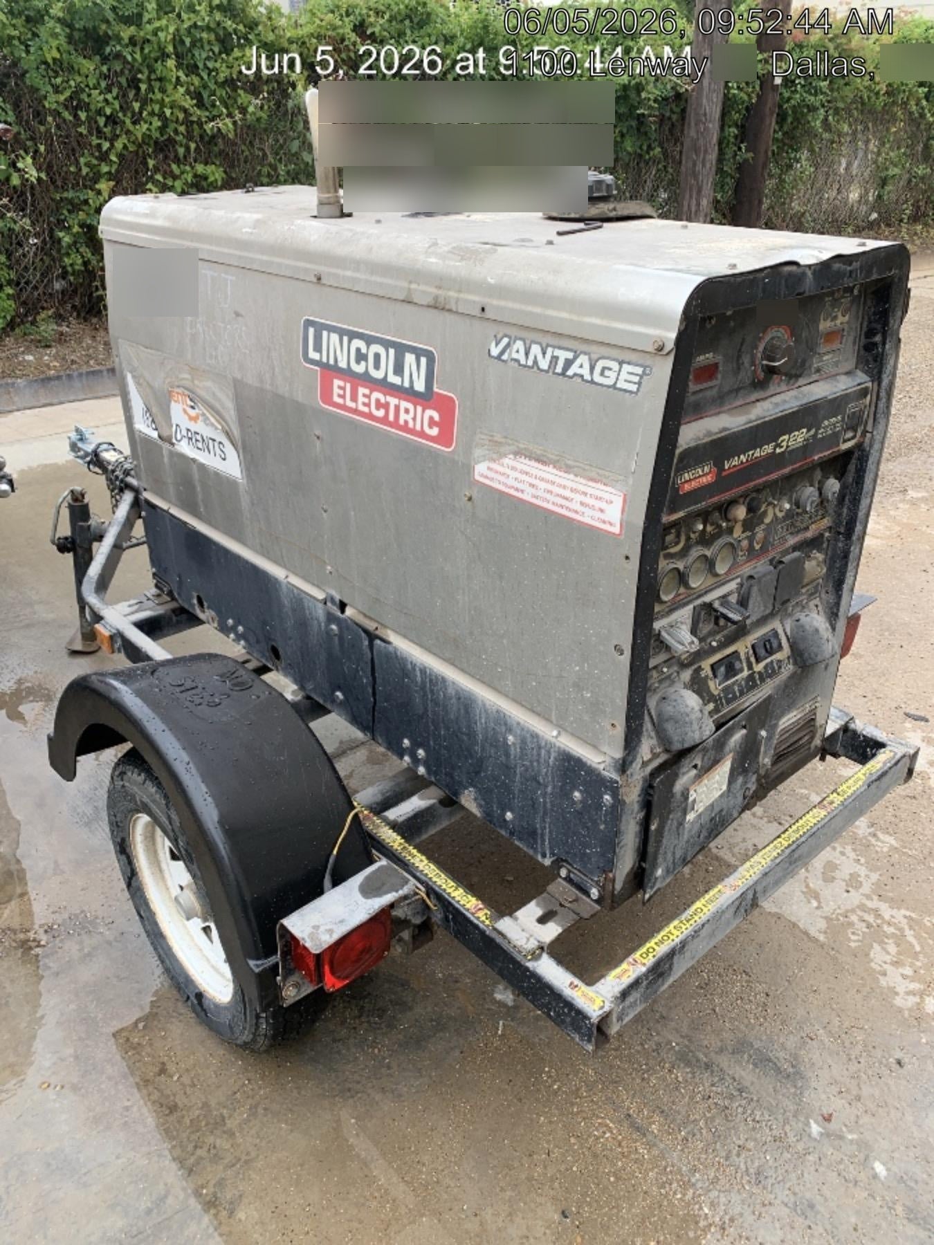 2018 Lincoln Electric Vantage 322 Lincoln Vantage 322 Welder Ready Pak 3 - Vantage 322, Trailer, Fender and light kit, Cable rack