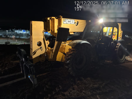 2019 JCB 510-56 Open ROPS, 74 HP, Solid Tires, Worklights, Beacon, Aux Hydraulics, Lifting Eye w/60" Carriage/60" Forks