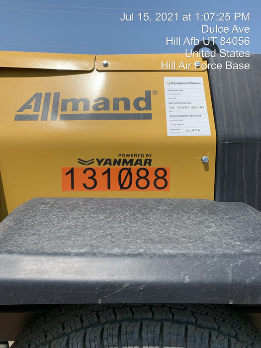 2021 Allmand NLV3GR (4) LED Light Fixture 350W, 23' Vertical Mast, 3kW Prime, Towable, Deep Sea L401, Leveling Jacks, Yanmar T4F 5.8hp