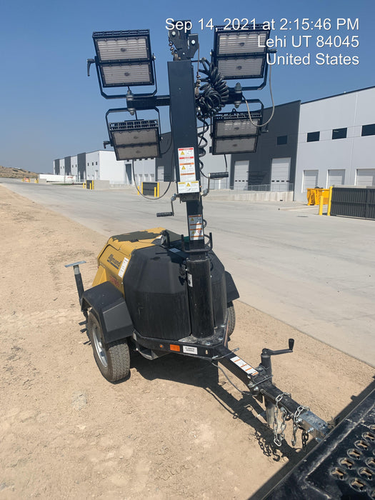 2021 Allmand NLV3GR (4) LED Light Fixture 350W, 23' Vertical Mast, 3kW Prime, Towable, Deep Sea L401, Leveling Jacks, Yanmar T4F 5.8hp