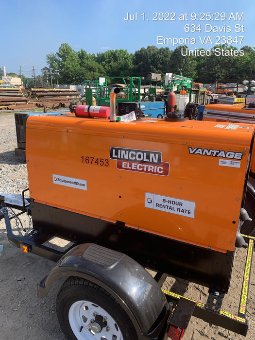 2021 Lincoln Electric Vantage 322 Vantage 322 Ready Pak 3 w/ Decals, ORANGE (includes trailer, cable rack, fender light kit) NO Telematics