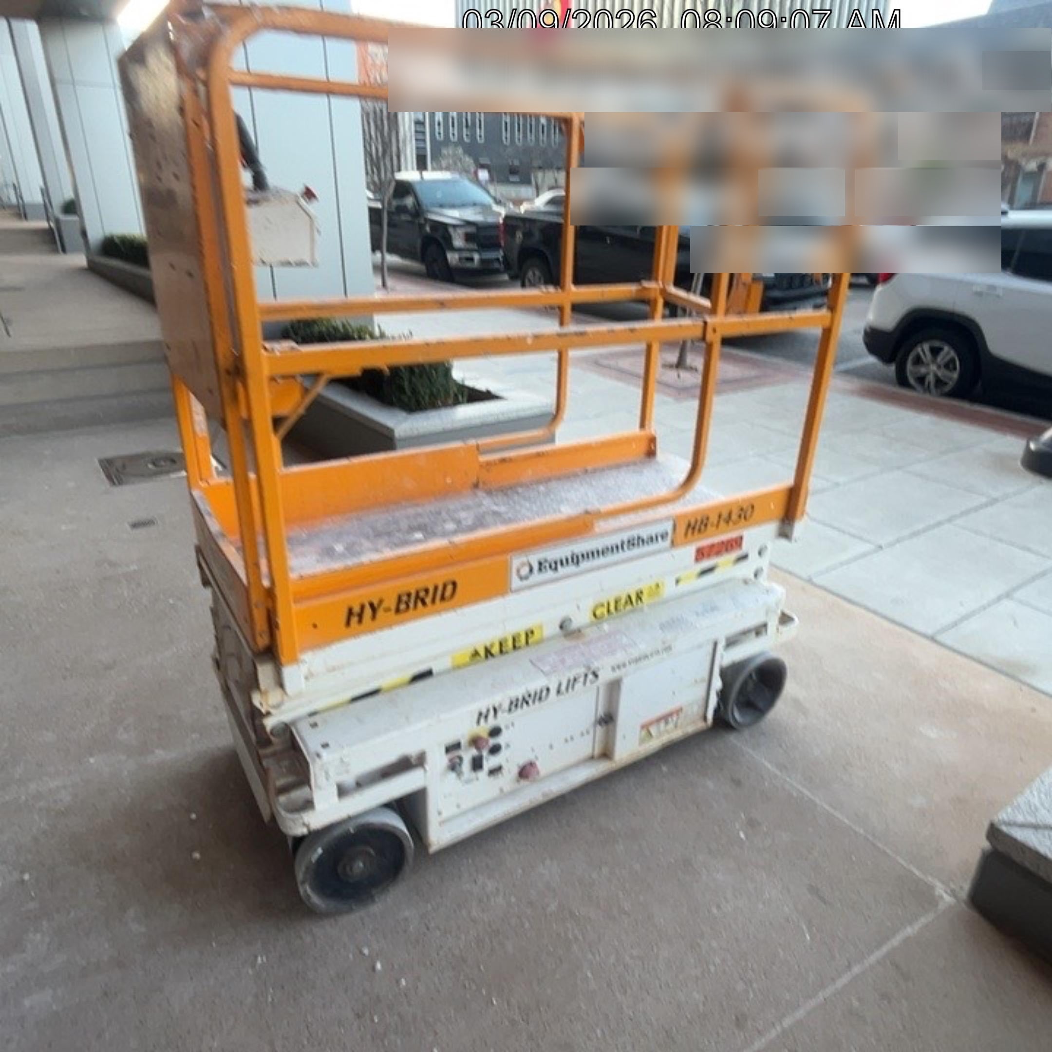 Custom Equipment HB-1430 Hy-Brid Scissor Lift
Platform capacity up to 670 lbs
Working height up to 20 ft
Weighs under 1,700 lbs
Non-marking wheels