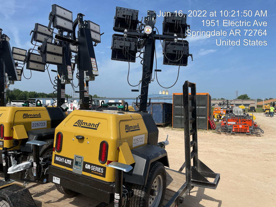 2022 Allmand NLV3GR (4) LED Light Fixture 350W, 23' Vertical Mast, 3kW Prime, Towable, Deep Sea L401, Leveling Jacks, Yanmar T4F 5.8hp