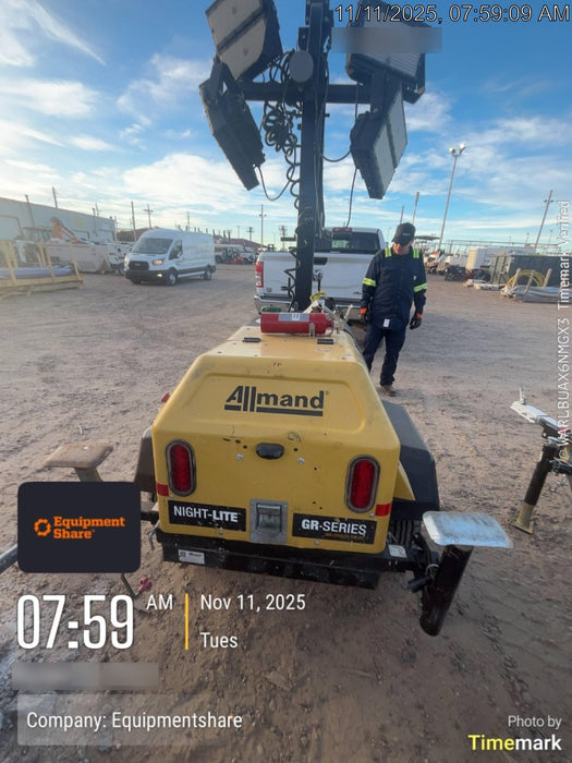 2022 Allmand NLV3GR (4) LED Light Fixture 350W, 23' Vertical Mast, 3kW Prime, Towable, Deep Sea L401, Leveling Jacks, Yanmar T4F 5.8hp