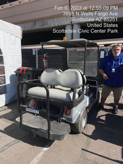 2022 Club Car CA100E Canopy, Fold down Windshield, Beacon, Back up Alarm, All-Trail Trials, HD 8 V Batteries, Trailer Hitch and Ball