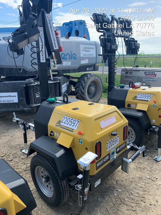 2022 Allmand NLV3GR (4) LED Light Fixture 350W, 23' Vertical Mast, 3kW Prime, Towable, Deep Sea L401, Leveling Jacks, Yanmar T4F 5.8hp