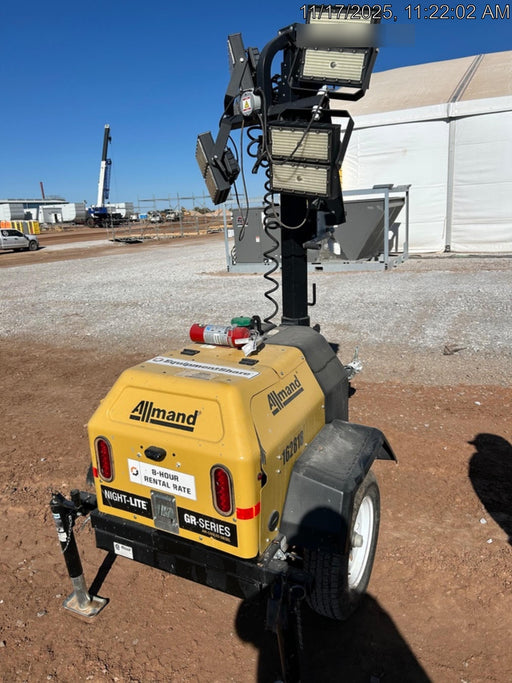 2021 Allmand NLV3GR (4) LED Light Fixture 350W, 23' Vertical Mast, 3kW Prime, Towable, Deep Sea L401, Leveling Jacks, Yanmar T4F 5.8hp