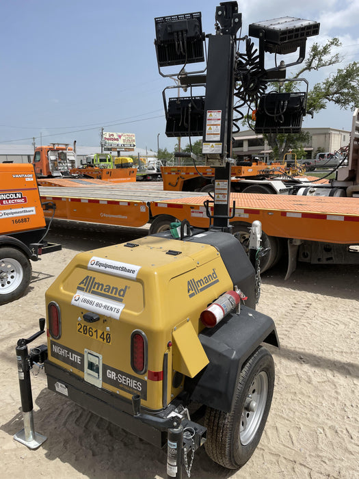 2022 Allmand NLV3GR (4) LED Light Fixture 350W, 23' Vertical Mast, 3kW Prime, Towable, Deep Sea L401, Leveling Jacks, Yanmar T4F 5.8hp