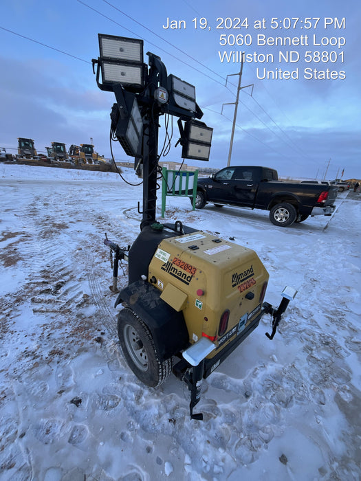 2022 Allmand NLV3GR (4) LED Light Fixture 350W, 23' Vertical Mast, 3kW Prime, Towable, Deep Sea L401, Leveling Jacks, Yanmar T4F 5.8hp