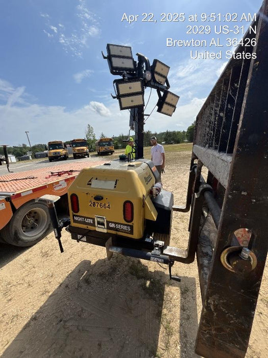 2022 Allmand NLV3GR (4) LED Light Fixture 350W, 23' Vertical Mast, 3kW Prime, Towable, Deep Sea L401, Leveling Jacks, Yanmar T4F 5.8hp