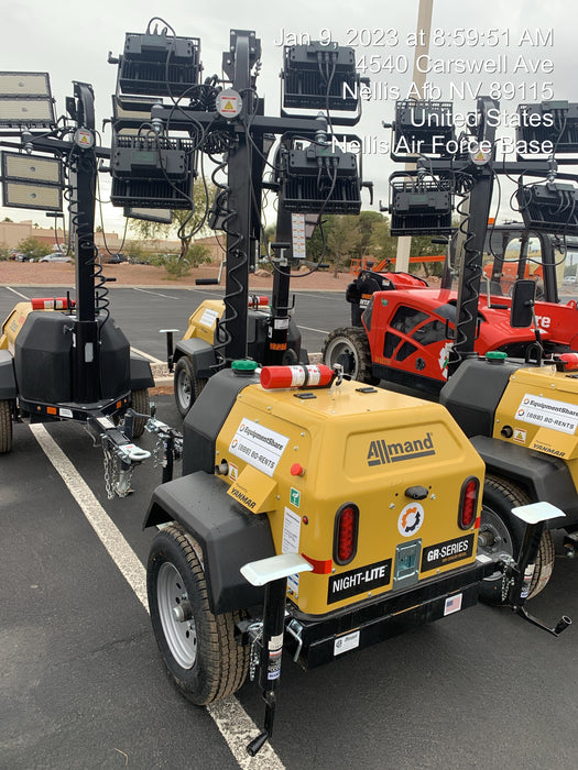 2022 Allmand NLV3GR (4) LED Light Fixture 350W, 23' Vertical Mast, 3kW Prime, Towable, ES Decals, T3