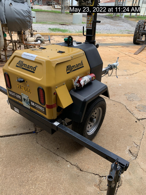 2022 Allmand NLV3GR (4) LED Light Fixture 350W, 23' Vertical Mast, 3kW Prime, Towable, Deep Sea L401, Leveling Jacks, Yanmar T4F 5.8hp