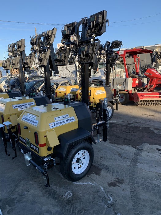 Allmand NLV3GR (4) LED Light Fixture 350W, 23' Vertical Mast, 3kW Prime, Towable, Deep Sea L401, Leveling Jacks, Yanmar T4F 5.8hp