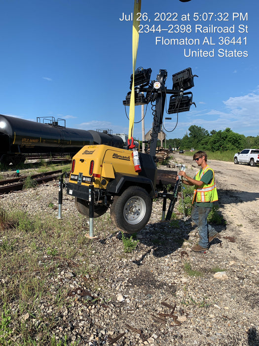 2022 Allmand NLV3GR (4) LED Light Fixture 350W, 23' Vertical Mast, 3kW Prime, Towable, Deep Sea L401, Leveling Jacks, Yanmar T4F 5.8hp