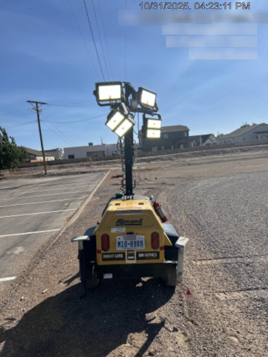 Allmand NLV3GR (4) LED Light Fixture 350W, 23' Vertical Mast, 3kW Prime, Towable, Deep Sea L401, Leveling Jacks, Yanmar T4F 5.8hp