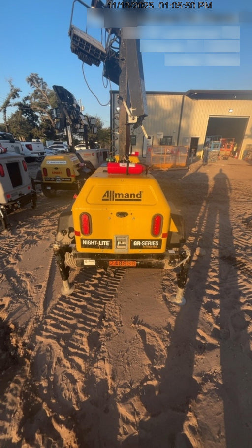 2022 Allmand NLV3GR (4) LED Light Fixture 350W, 23' Vertical Mast, 3kW Prime, Towable, Deep Sea L401, Leveling Jacks, Yanmar T4F 5.8hp