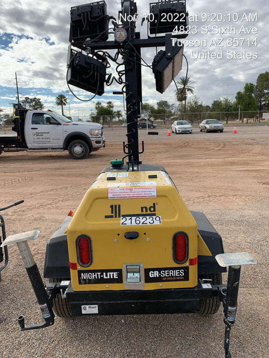 2022 Allmand NLV3GR (4) LED Light Fixture 350W, 23' Vertical Mast, 3kW Prime, Towable, Deep Sea L401, Leveling Jacks, Yanmar T4F 5.8hp