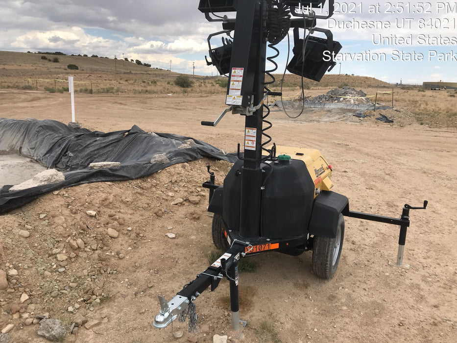 2021 Allmand NLV3GR (4) LED Light Fixture 350W, 23' Vertical Mast, 3kW Prime, Towable, Deep Sea L401, Leveling Jacks, Yanmar T4F 5.8hp