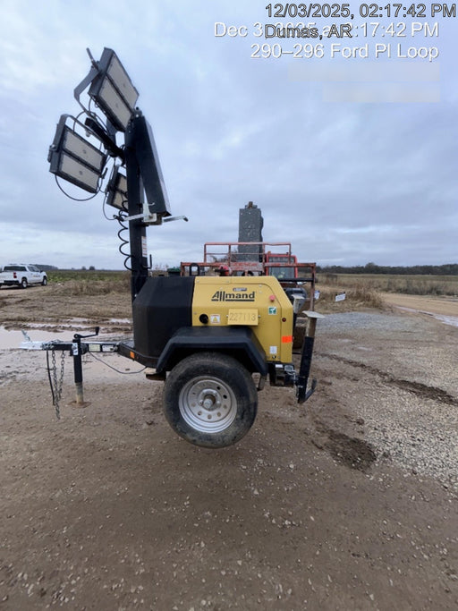 2022 Allmand NLV3GR (4) LED Light Fixture 350W, 23' Vertical Mast, 3kW Prime, Towable, Deep Sea L401, Leveling Jacks, Yanmar T4F 5.8hp