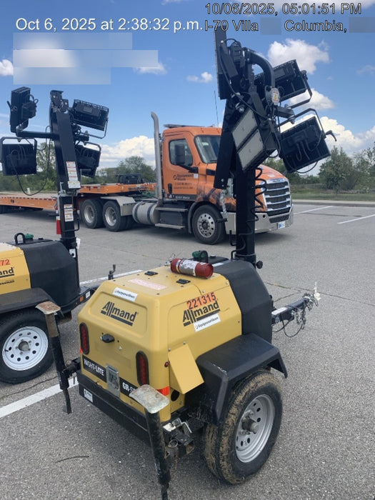 2022 Allmand NLV3GR (4) LED Light Fixture 350W, 23' Vertical Mast, 3kW Prime, Towable, Deep Sea L401, Leveling Jacks, Yanmar T4F 5.8hp