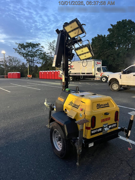 2022 Allmand NLV3GR (4) LED Light Fixture 350W, 23' Vertical Mast, 3kW Prime, Towable, Deep Sea L401, Leveling Jacks, Yanmar T4F 5.8hp