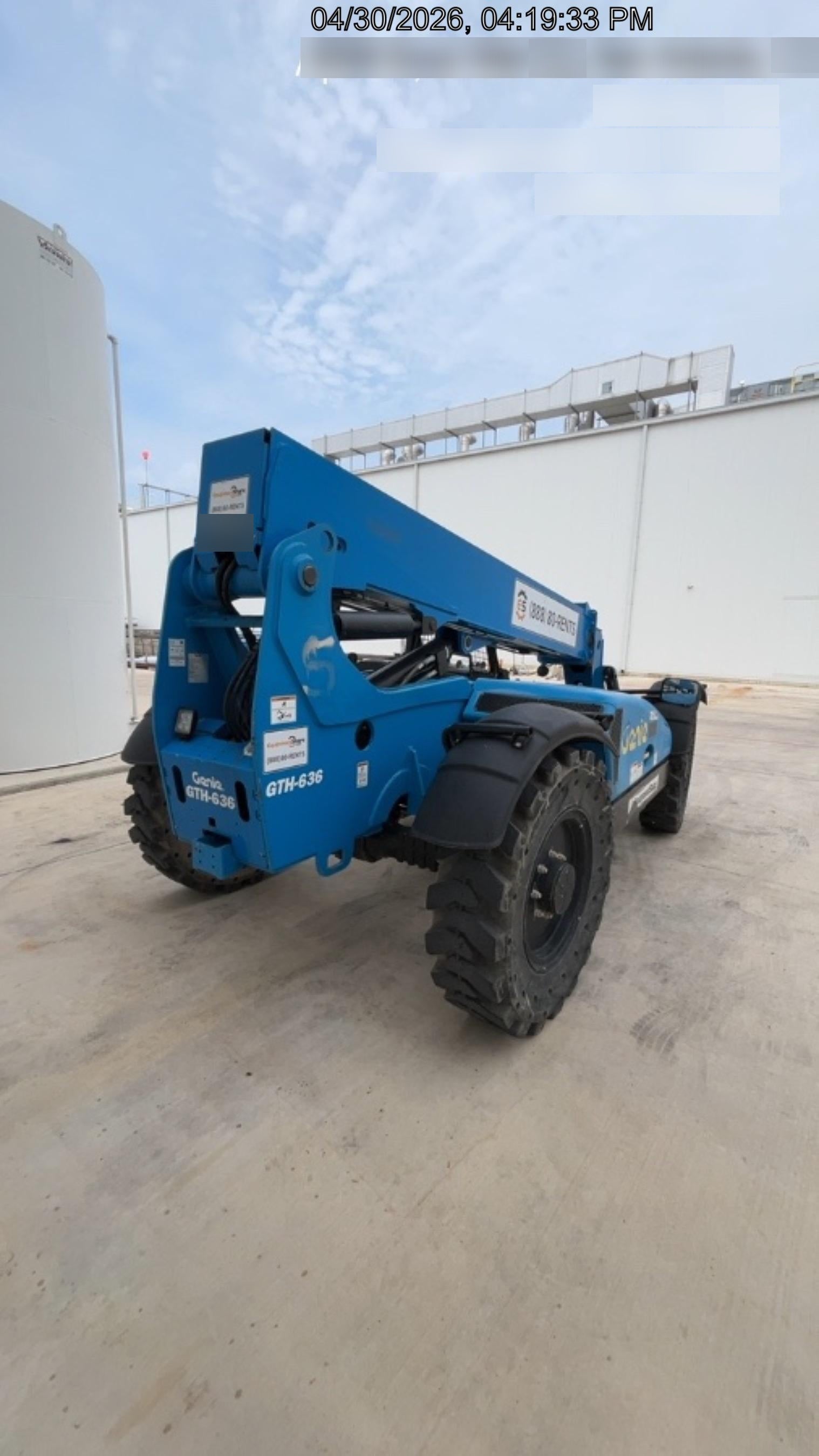 2019 Genie GTH-636 Canopy, Solid RT Tires, LED Work Lights, Beacon 60" QA Carriage, 48" Forks