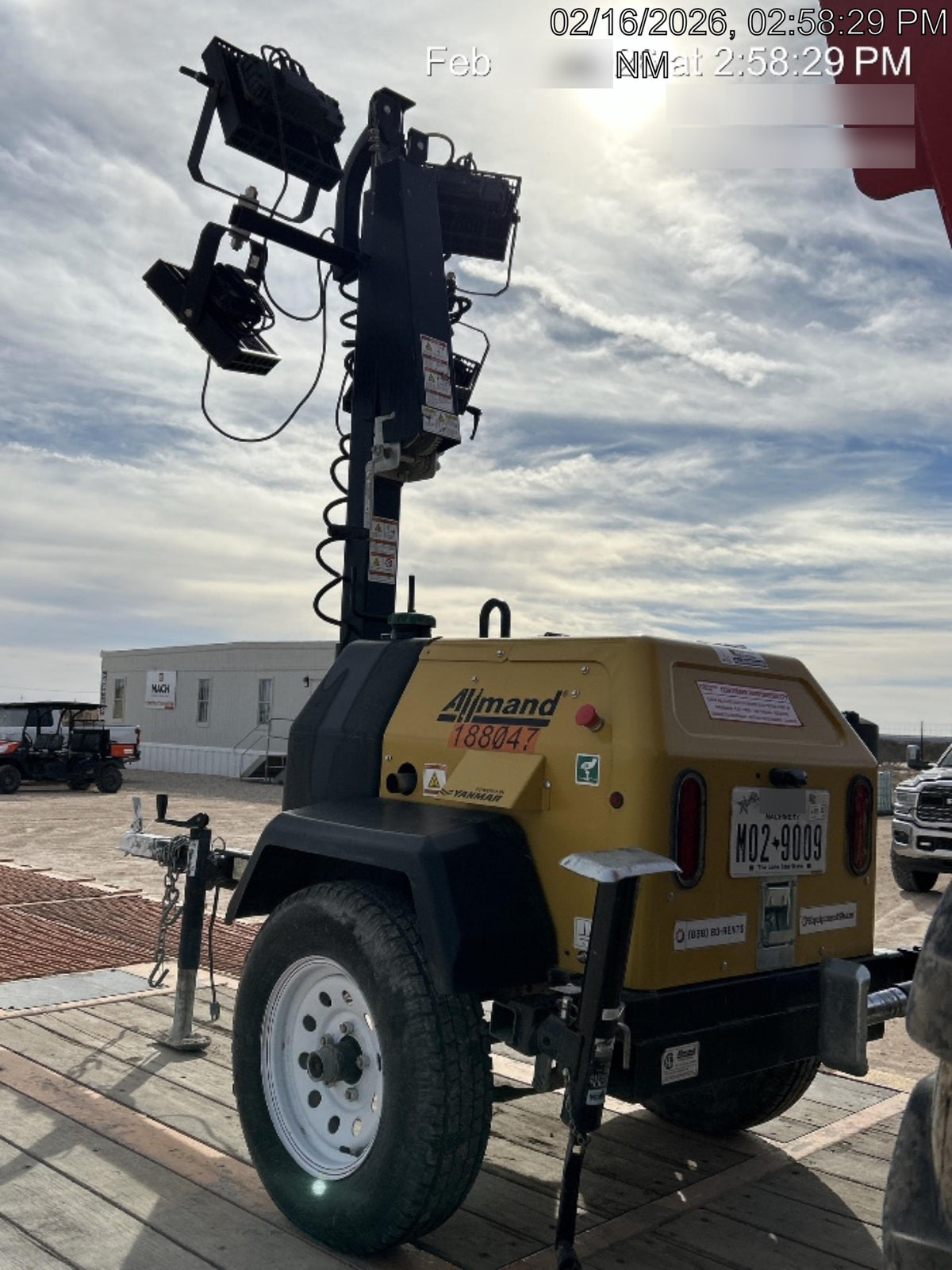 Allmand NLV3GR (4) LED Light Fixture 350W, 23' Vertical Mast, 3kW Prime, Towable, Deep Sea L401, Leveling Jacks, Yanmar T4F 5.8hp