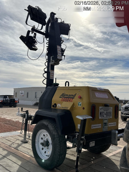 Allmand NLV3GR (4) LED Light Fixture 350W, 23' Vertical Mast, 3kW Prime, Towable, Deep Sea L401, Leveling Jacks, Yanmar T4F 5.8hp