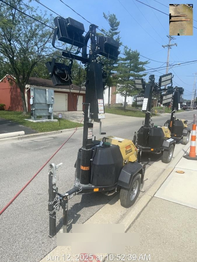 2022 Allmand NLV3GR (4) LED Light Fixture 350W, 23' Vertical Mast, 3kW Prime, Towable, Deep Sea L401, Leveling Jacks, Yanmar T4F 5.8hp