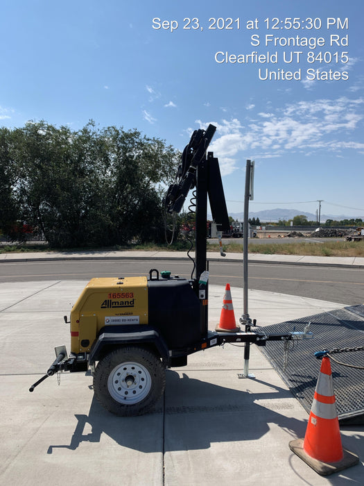 2021 Allmand NLV3GR (4) LED Light Fixture 350W, 23' Vertical Mast, 3kW Prime, Towable, Deep Sea L401, Leveling Jacks, Yanmar T4F 5.8hp