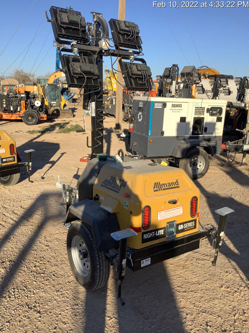 2022 Allmand NLV3GR (4) LED Light Fixture 350W, 23' Vertical Mast, 3kW Prime, Towable, Deep Sea L401, Leveling Jacks, Yanmar T4F 5.8hp