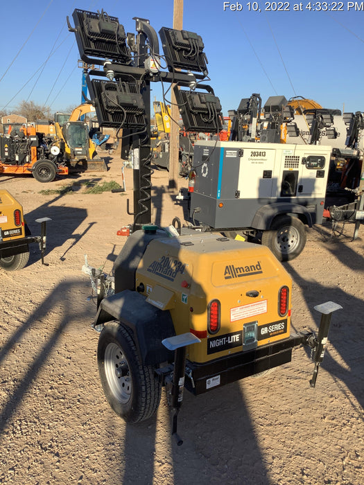 2022 Allmand NLV3GR (4) LED Light Fixture 350W, 23' Vertical Mast, 3kW Prime, Towable, Deep Sea L401, Leveling Jacks, Yanmar T4F 5.8hp