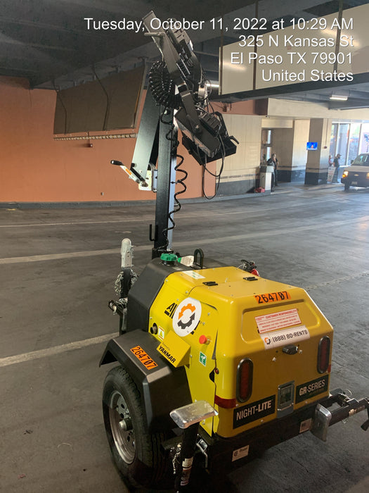 2022 Allmand NLV3GR (4) LED Light Fixture 350W, 23' Vertical Mast, 3kW Prime, Towable, ES Decals, T3