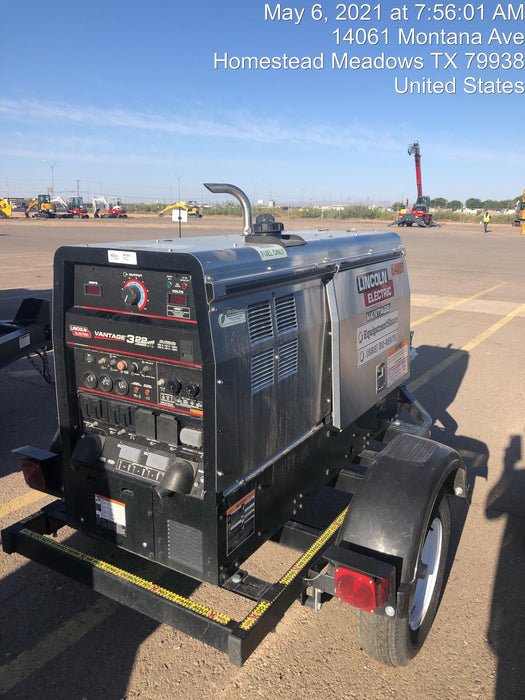 2019 Lincoln Electric Vantage 322 Welder Ready-Pak 3, Two wheel trailer, Fender and Light kit, Cable Rack