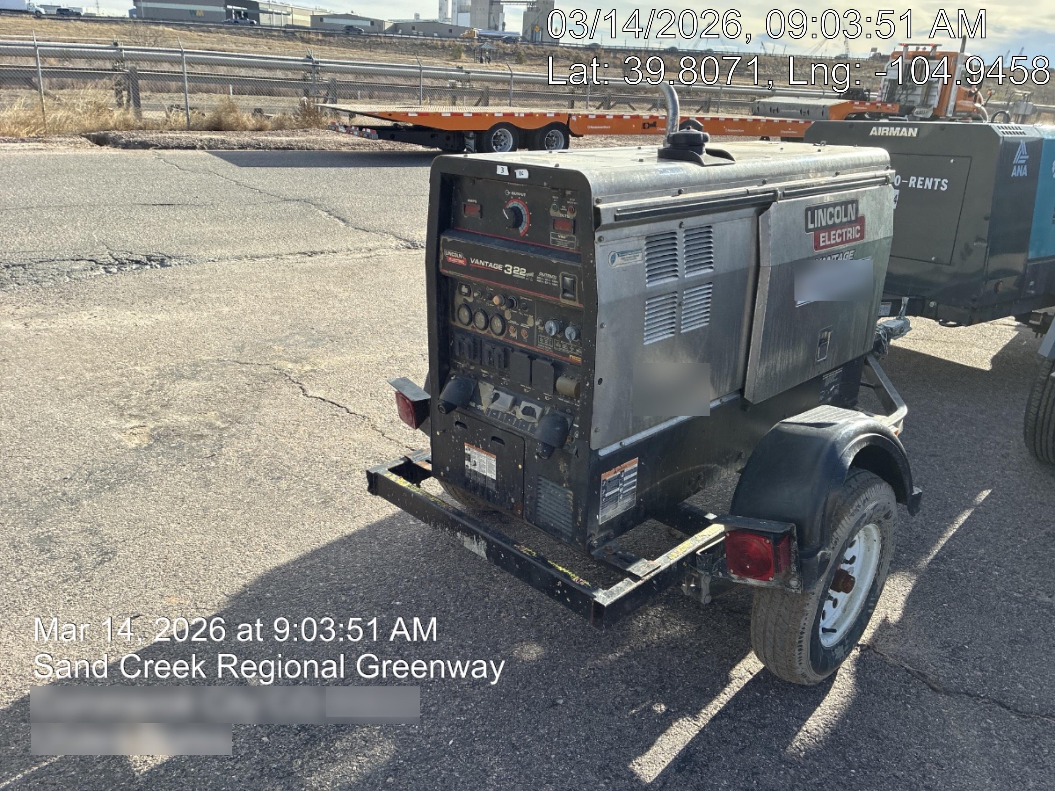 2019 Lincoln Electric Vantage 322 Ready-Pak 3, Two Wheel Trailer, Fender and Light Kit, Cable Rack