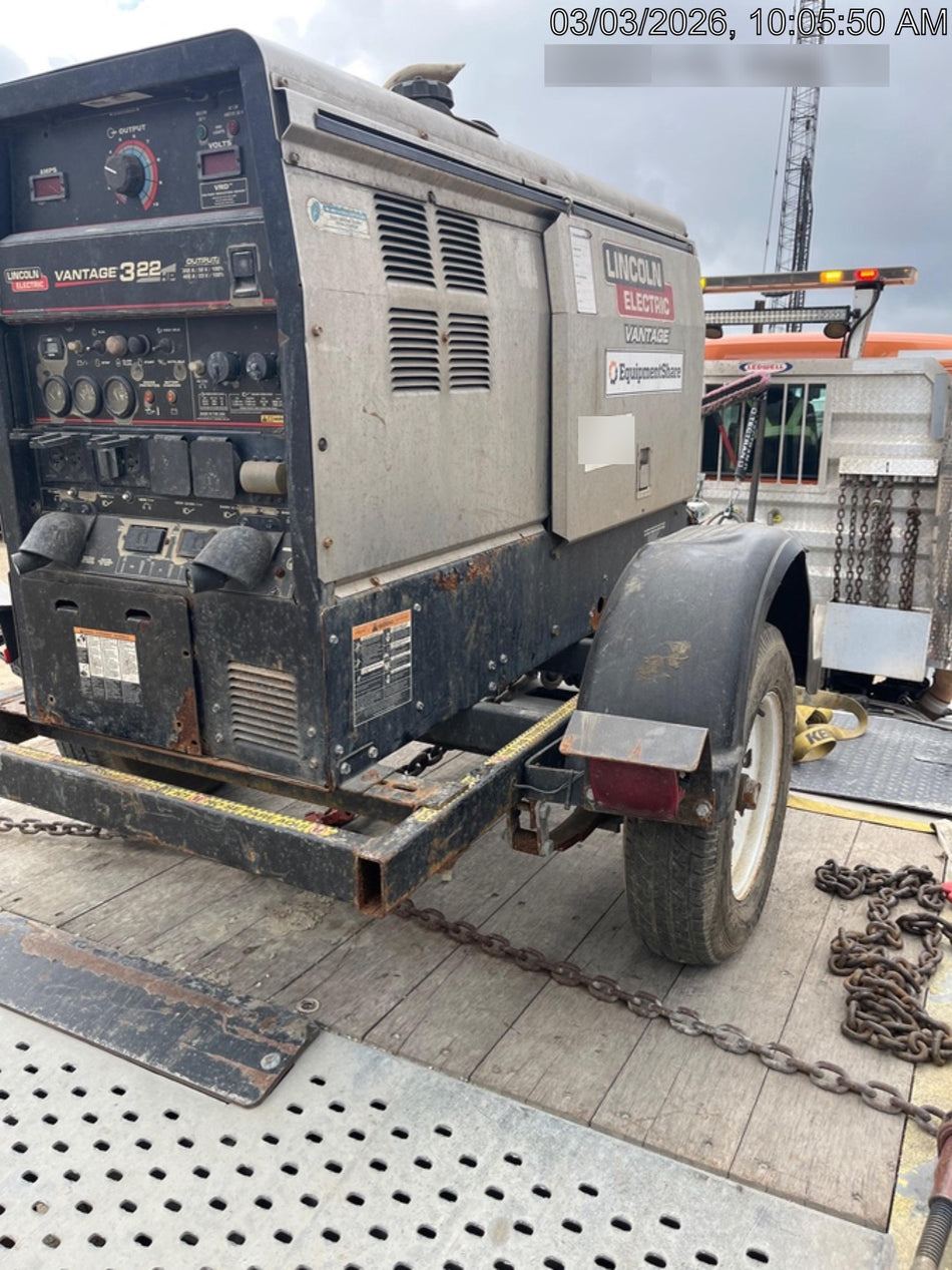 2019 Lincoln Electric Vantage 322 Welder Ready-Pak 3, Two wheel trailer, Fender and Light kit, Cable Rack