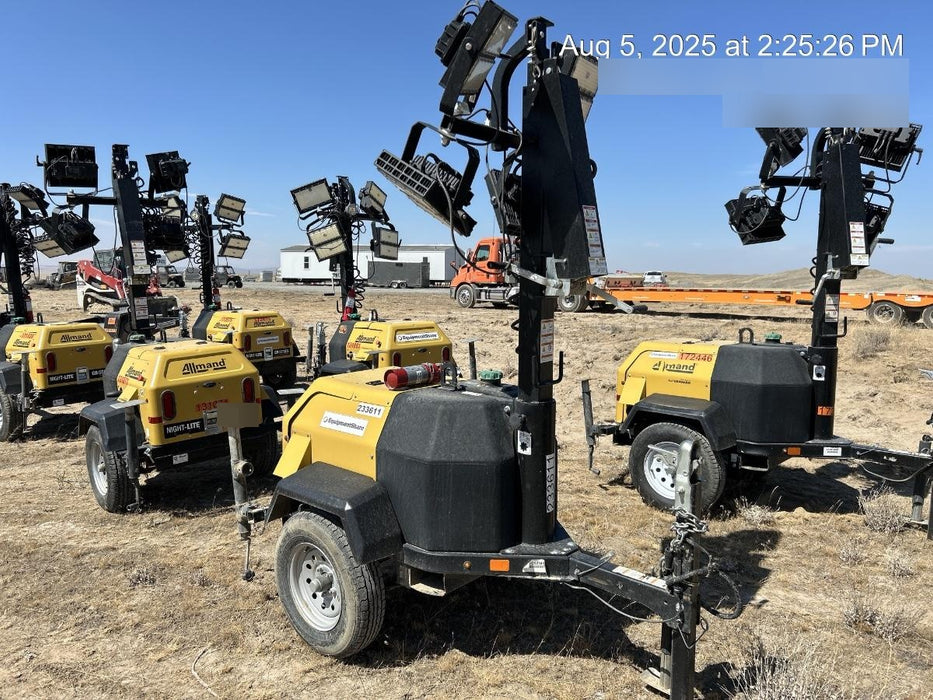 2022 Allmand NLV3GR (4) LED Light Fixture 350W, 23' Vertical Mast, 3kW Prime, Towable, Deep Sea L401, Leveling Jacks, Yanmar T4F 5.8hp