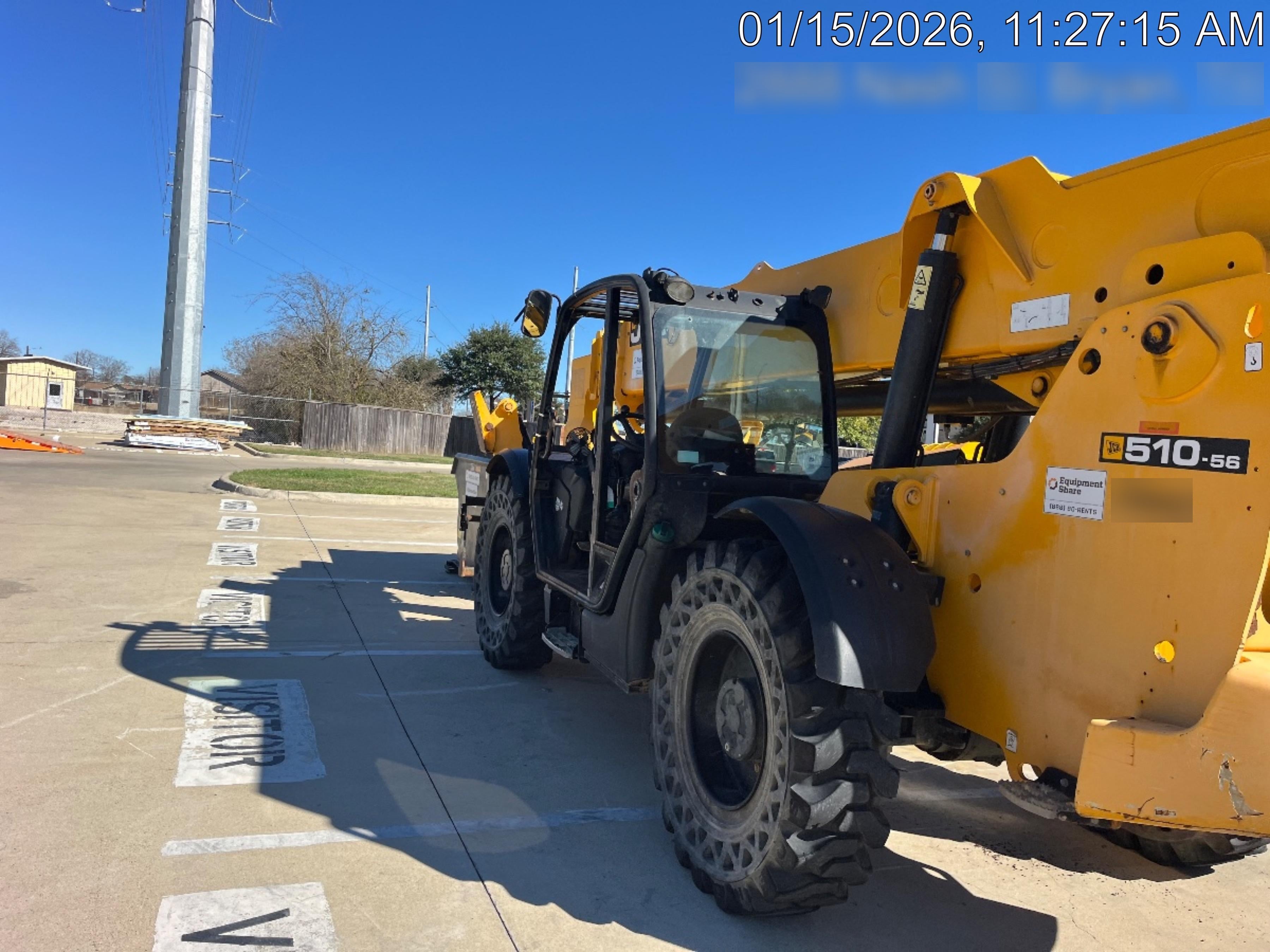 2019 JCB 510-56 Open ROPS, 74 HP, Solid Tires, Worklights, Beacon, Aux Hydraulics, Lifting Eye 72" Carriage/60" Forks
