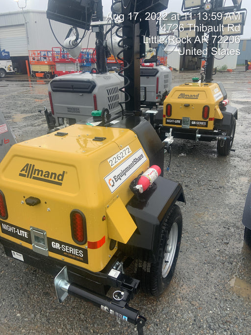 2022 Allmand NLV3GR (4) LED Light Fixture 350W, 23' Vertical Mast, 3kW Prime, Towable, Deep Sea L401, Leveling Jacks, Yanmar T4F 5.8hp