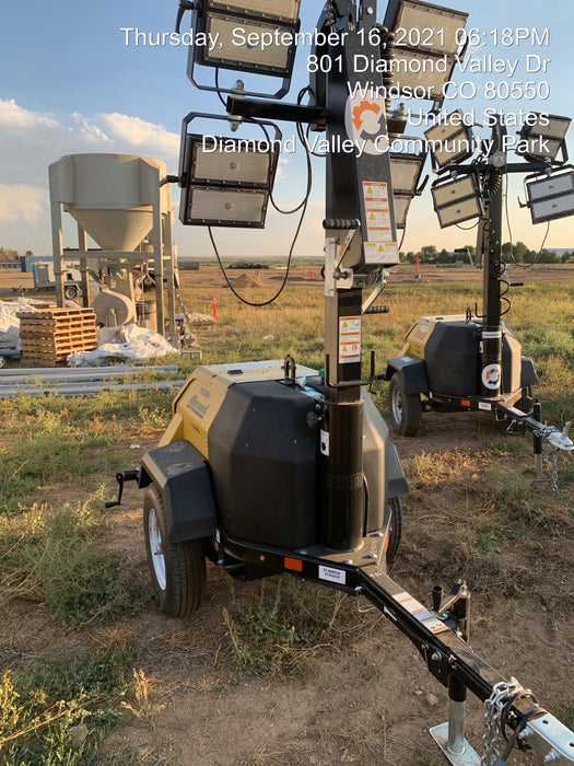 2021 Allmand NLV3GR (4) LED Light Fixture 350W, 23' Vertical Mast, 3kW Prime, Towable, Deep Sea L401, Leveling Jacks, Yanmar T4F 5.8hp