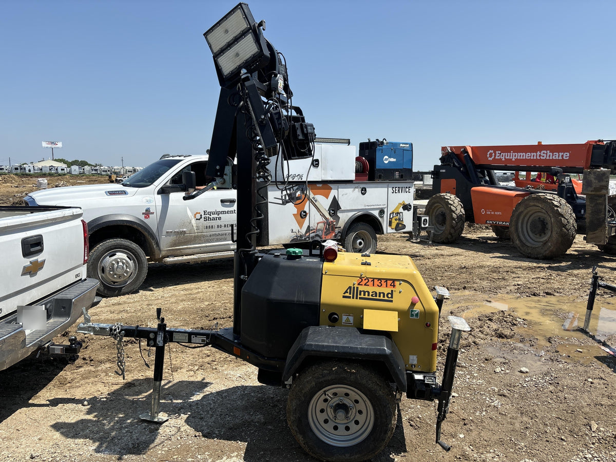 2022 Allmand NLV3GR (4) LED Light Fixture 350W, 23' Vertical Mast, 3kW Prime, Towable, Deep Sea L401, Leveling Jacks, Yanmar T4F 5.8hp