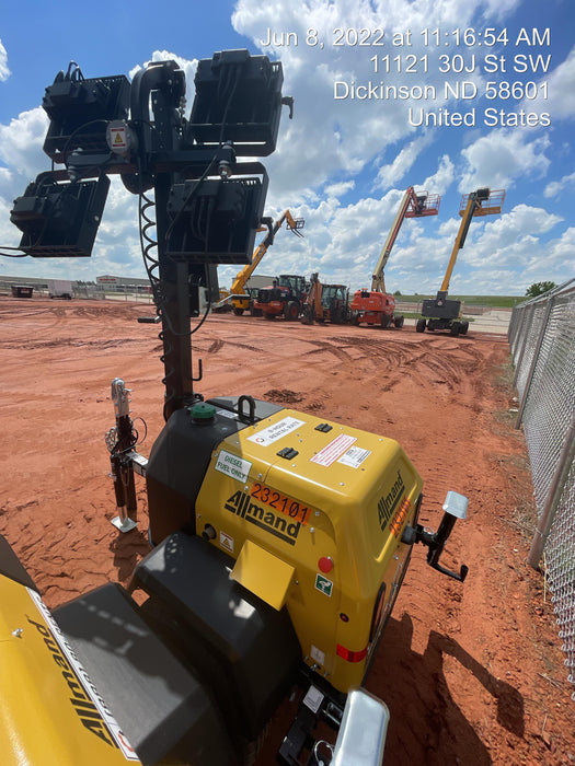 2022 Allmand NLV3GR (4) LED Light Fixture 350W, 23' Vertical Mast, 3kW Prime, Towable, Deep Sea L401, Leveling Jacks, Yanmar T4F 5.8hp