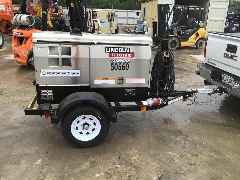 2019 Lincoln Electric Vantage 322 Welder Ready-Pak 3, Two wheel trailer, Fender and Light kit, Cable Rack
