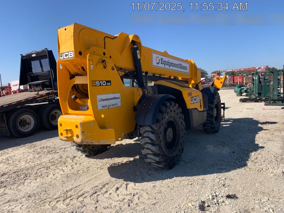 2019 JCB 510-56 Open ROPS, 74 HP, Solid Tires, Worklights, Beacon, Aux Hydraulics, Lifting Eye 60" Carriage/60" Forks