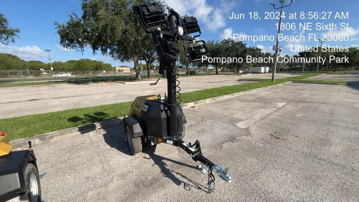 2022 Allmand NLV3GR (4) LED Light Fixture 350W, 23' Vertical Mast, 3kW Prime, Towable, Deep Sea L401, Leveling Jacks, Yanmar T4F 5.8hp