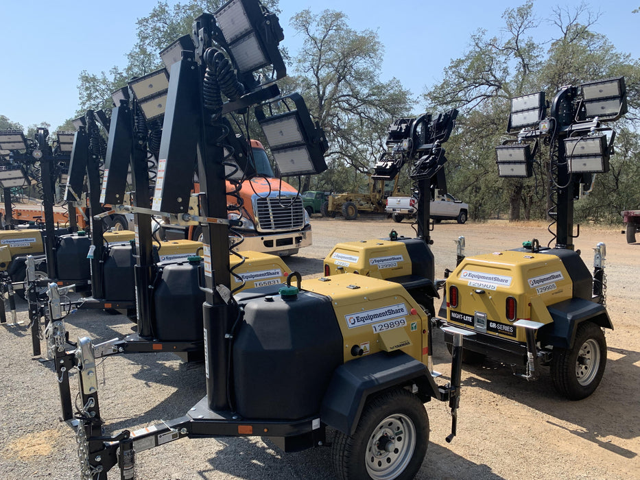 2021 Allmand NLV3GR (4) LED Light Fixture 350W, 23' Vertical Mast, 3kW Prime, Towable, Deep Sea L401, Leveling Jacks, Yanmar T4F 5.8hp