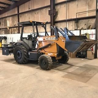 2019 Case 570N EP Canopy, 4WD, GP Front Bucket, Dual Tilt Cylinder, 84" Box Blade w/ Scarifier, Wheel Weights, Beacon