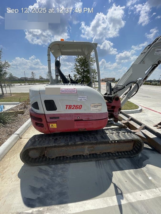 2019 Takeuchi TB260 Canopy, Standard Blade, Auxiliary hydraulics w/Manual QC, Hydraulic thumb, 12" ,18", 24" Bucket