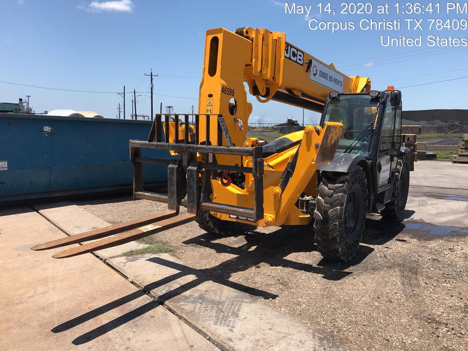 2019 JCB 510-56 74 HP w/CAB/HVAC, Beacon, Worklights, Aux Hydraulics, Solid Tires w/72" Carriage/60" Forks