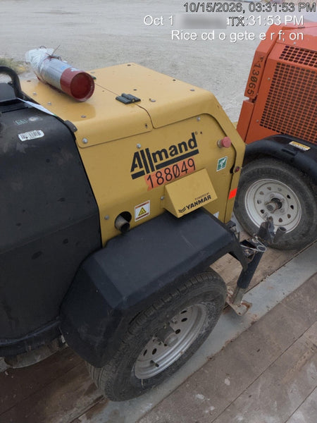 Allmand NLV3GR (4) LED Light Fixture 350W, 23' Vertical Mast, 3kW Prime, Towable, Deep Sea L401, Leveling Jacks, Yanmar T4F 5.8hp